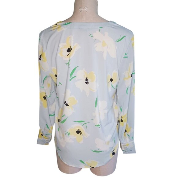 Ann Taylor Petite Small PS Floral Print Light Blue Yellow Top Blouse Floral - Picture 5 of 11